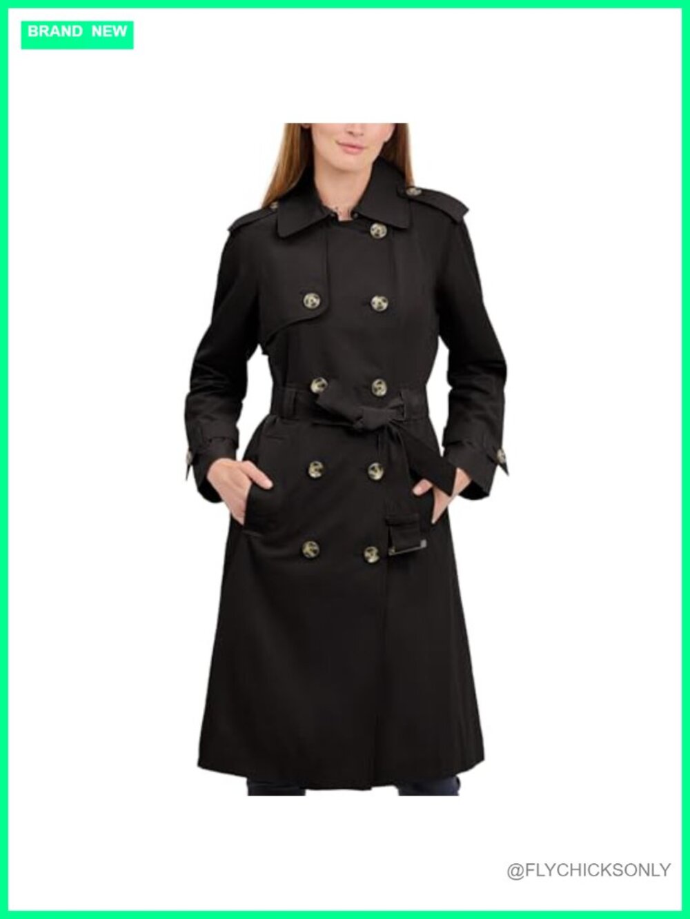 Double-Breasted Belted Trench Coat Wind Water Resistant Knee Length